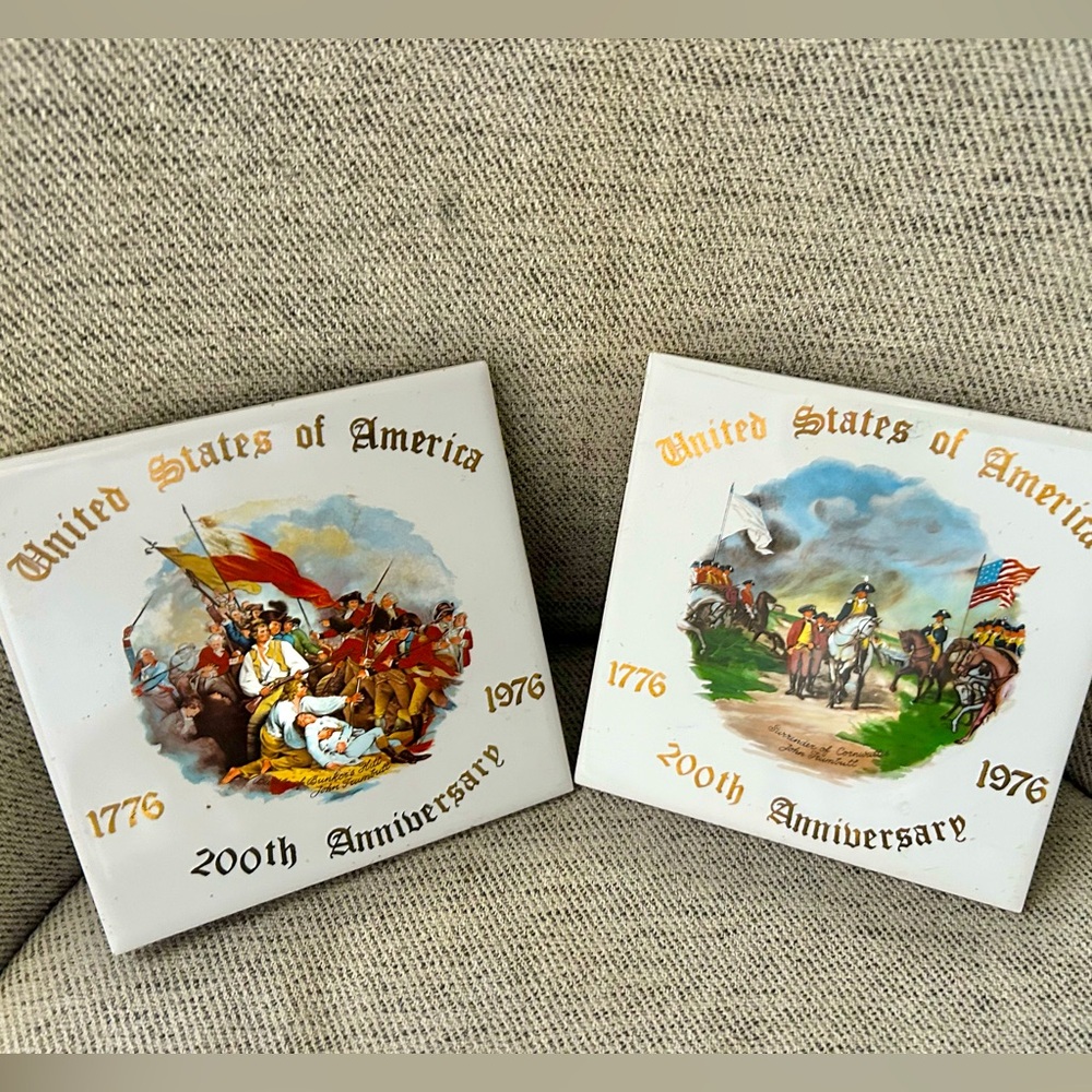 Set 2 vintage American Bicentennial 200th Anniversary collectible tiles - Rare